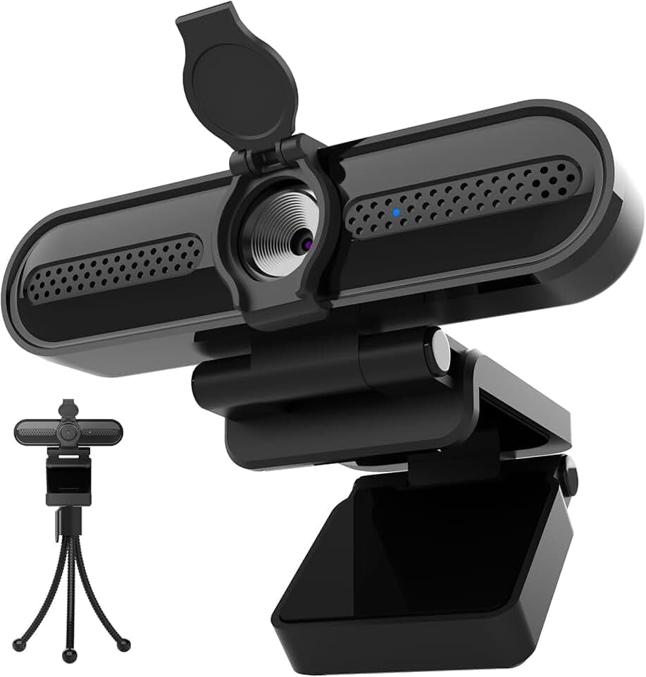 W4DS Webcam avec Microphone, 2k/30FPS, 1080P/60FPS, Full HD Webcam PC, Correction de la Lumière, 78°View, Plug & Play, Camera Streaming avec Volet de Protection et Trépied pour PC/Mac/Laptop