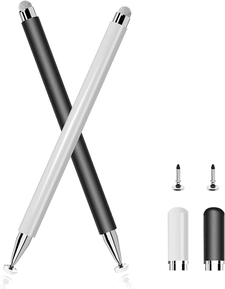 Stylet Tablette pour écrans Tactiles, Universel Haute Précision Stylet Compatible avec Tablettes, Smartphones, Android, Mi, Samsung Galaxy, Microsoft et Autres écrans Tactiles (Blanc/Noir)