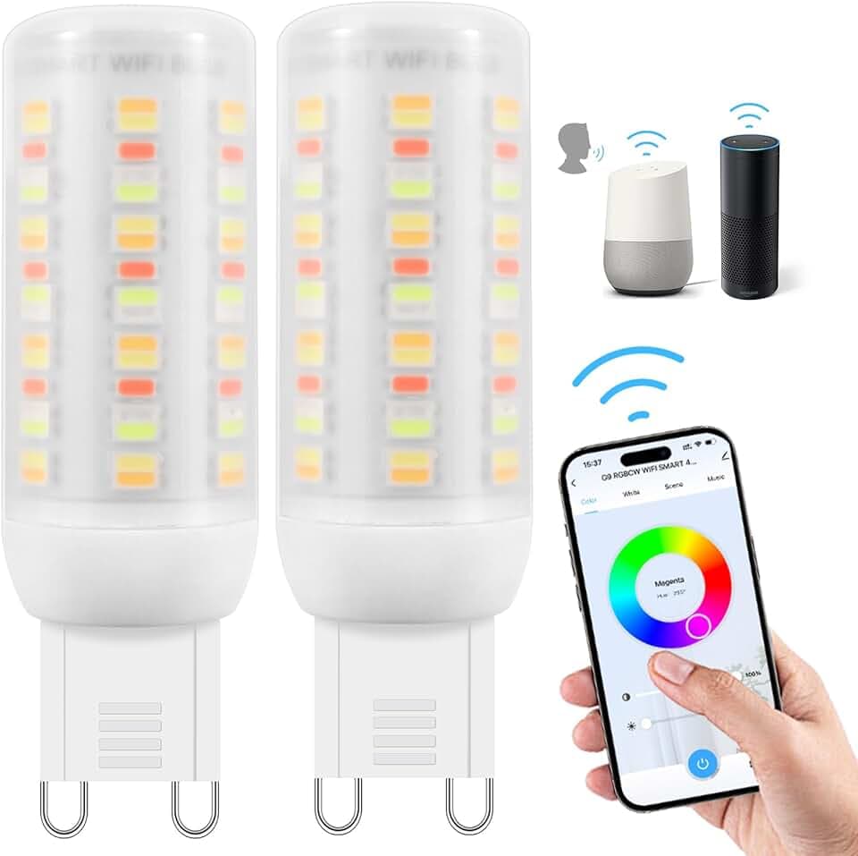 Ampoules LED Wi-Fi RGBCW Smart G9,Compatibles Alexa /Google Home,AC 220V Multicolores à Intensité Variable,2700K-6500K,Luminosité Réglable de 1% à 100%,4W,400LM, Synchronisation Musicale, Pack de 2 Global Recycled Standard