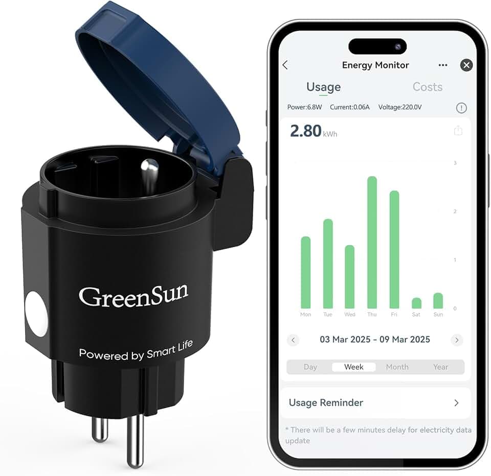 GreenSun Prise Connectée Extérieure WiFi Étanche (Type E), Smart Life, Compatible Alexa et Google Home, Programmation, Télécommande, WiFi 2,4 GHz, Bleu/Noir, IP44 1 Prise