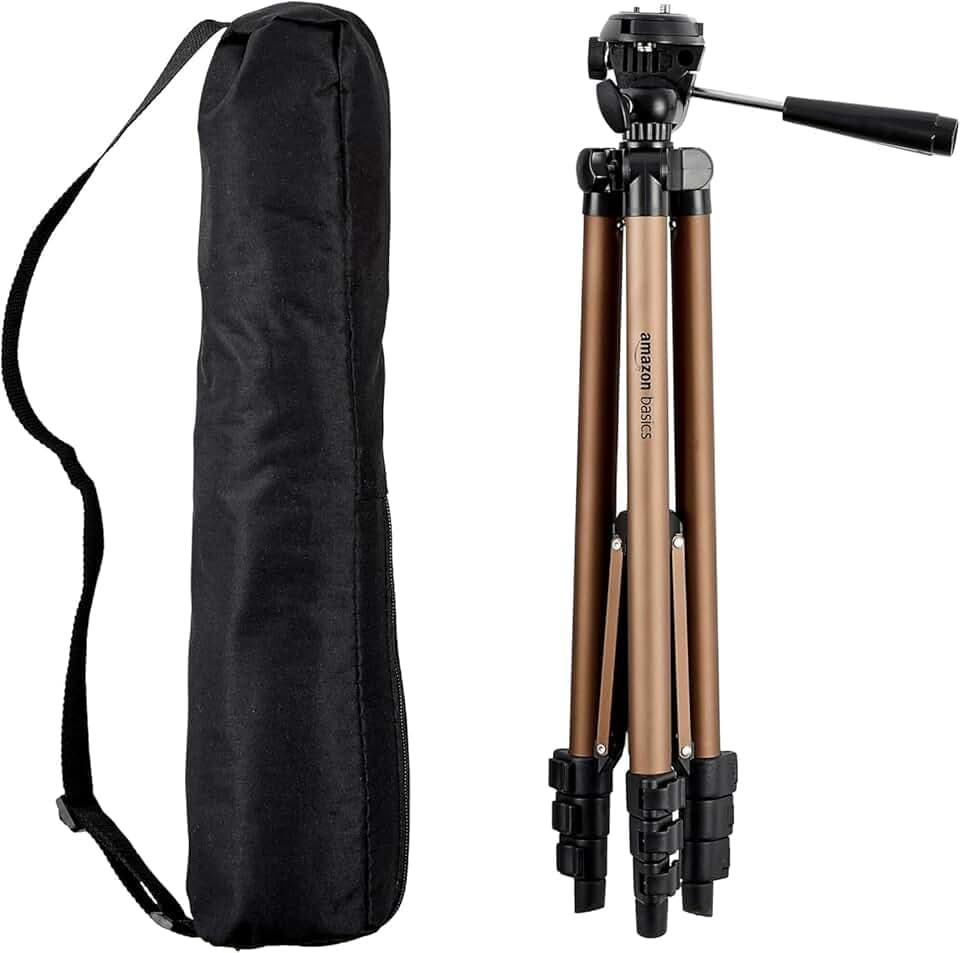 Amazon Basics Trépied 127,0cm pour Appareil Photo Reflex Numérique, Léger, avec Sac, Hauteur Réglable, Champagne