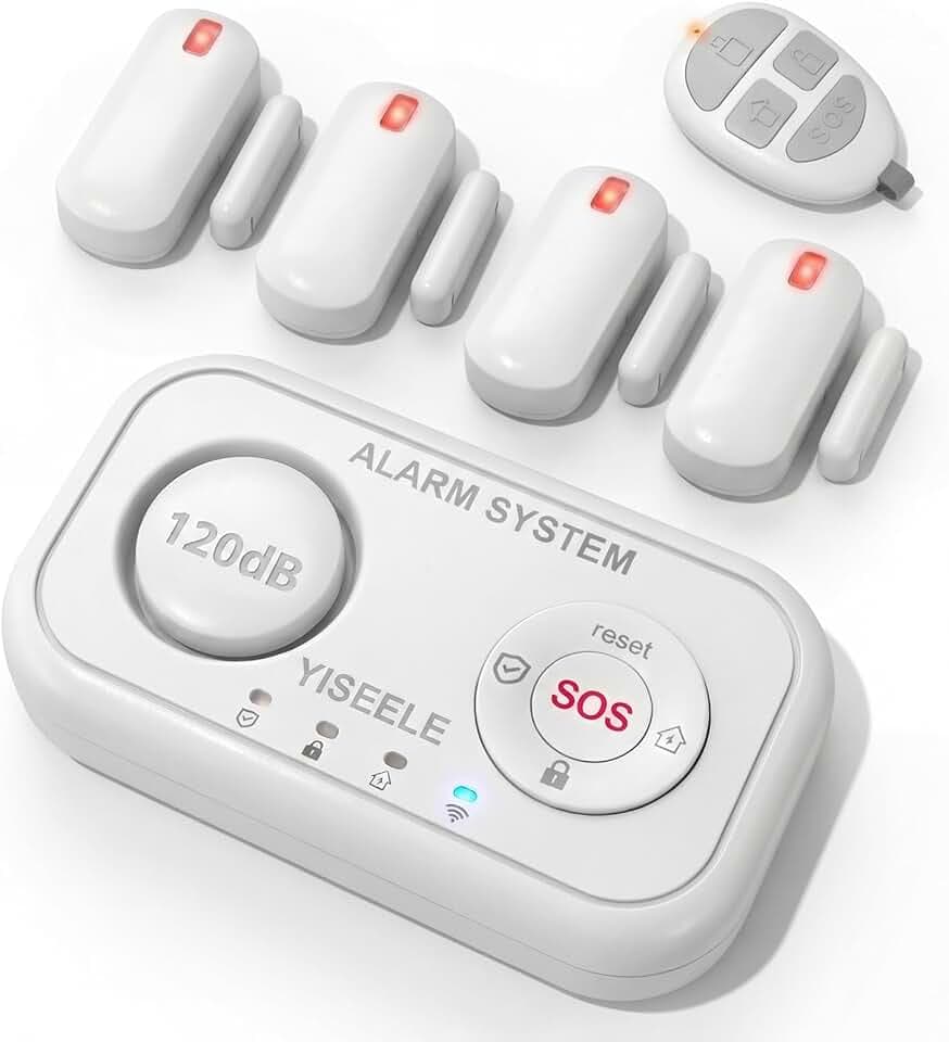 YISEELE Alarme Maison sans Fil: Centrale 120dB - Kit Alarme Maison avec Alarme Porte et fenêtre - détecteur de Chute - Protégez Votre Famille et Vos biens en Votre Absence – Compatible Alexa & Google Global Recycled Standard