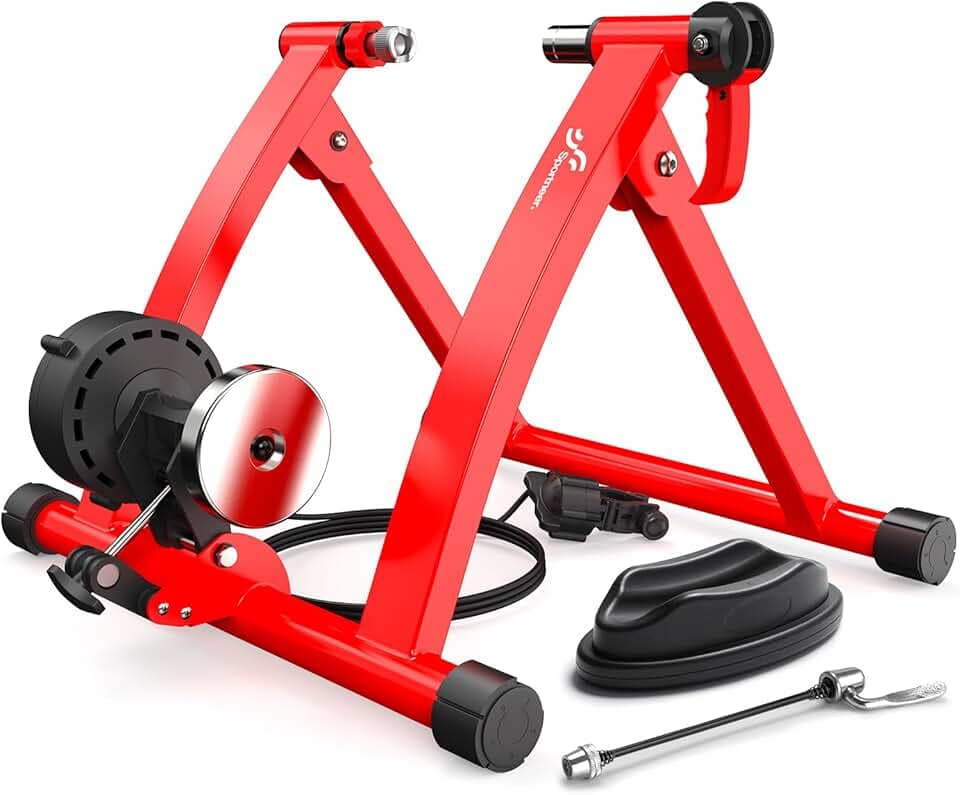 Sportneer Entraîneur de vélo, Magnétique 6 Réglages de Résistance, Roue de réduction du Bruit, Rouge