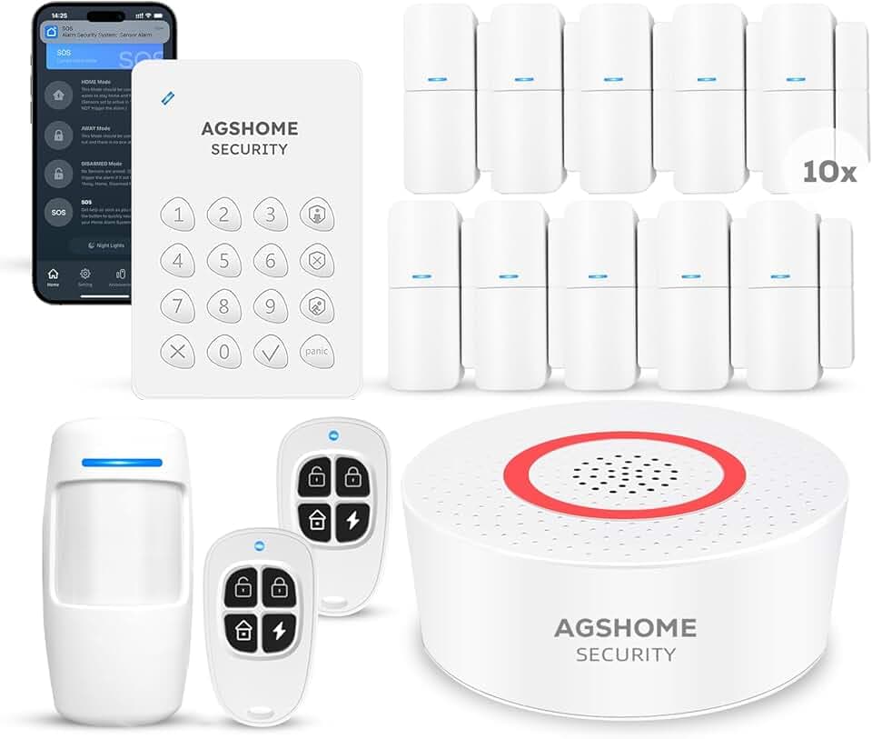 AGSHOME Alarme Maison sans Fil 15 Pack WiFi Alarme Sécurité Système Cambrioleur sans Fil 120DB, Kits de sécurité pour la Maison, Extensible à volonté-Compatible avec Alexa, Google Assistant
