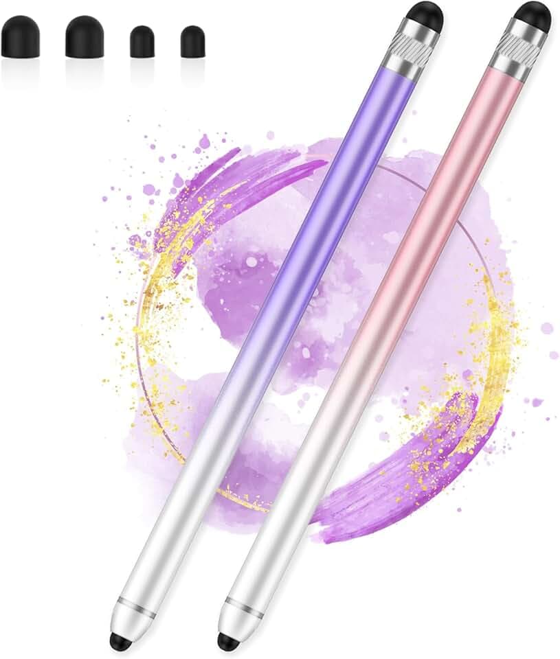 Stylet Capacitif pour Écran Tactile, Stylet Double Embout Haute Sensibilité pour iPhone, iPad, Android & Tablettes, AmberVec Stylet Universel, Lot de 2