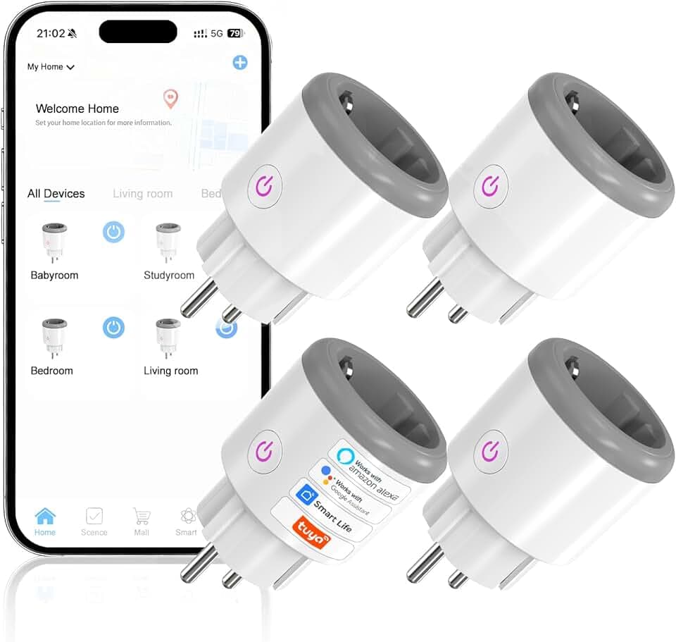 Prise Connectée (Type F) 16A WiFi Intelligente avec Suivi de consommation Télécommande Commande Vocale Fonction de Temps 2,4 GHz Prise Intelligente Compatible avec Alexa et Google Home