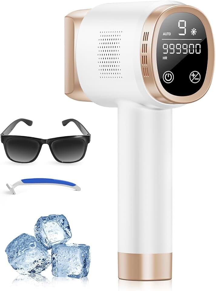 Épilateur Lumière Pulsée avec Fonction de Refroidissement, Épilation Laser sans Douleur avec 9 Niveaux D'énergie pour Femmes et Hommes, Visage, Aisselles, Bikini, Jambes, Corps, Blanc