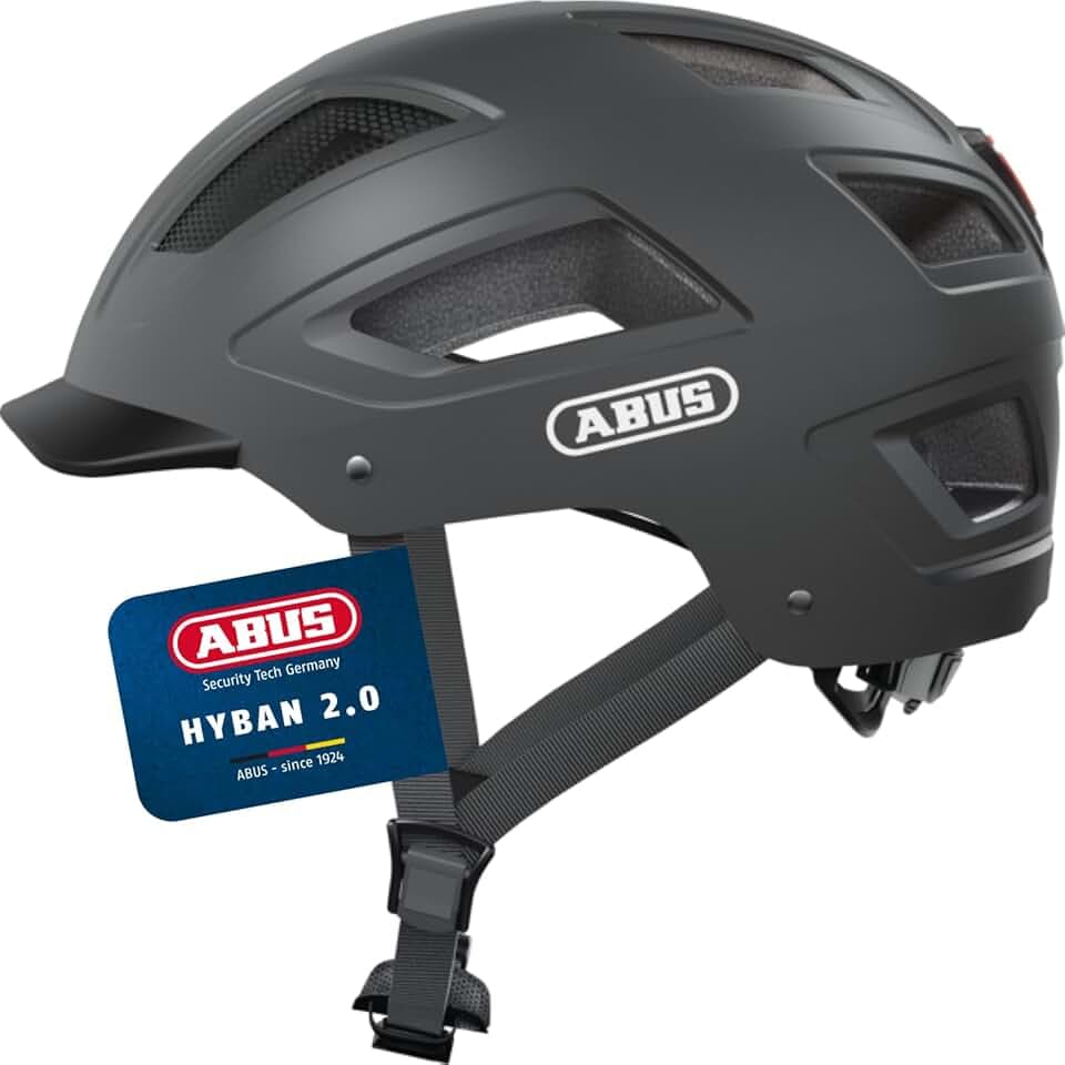 ABUS Casque de Ville Hyban 2.0 - Casque de vélo avec feu arrière, Coque Dure en ABS, Bonne Forme - pour Femmes et Hommes