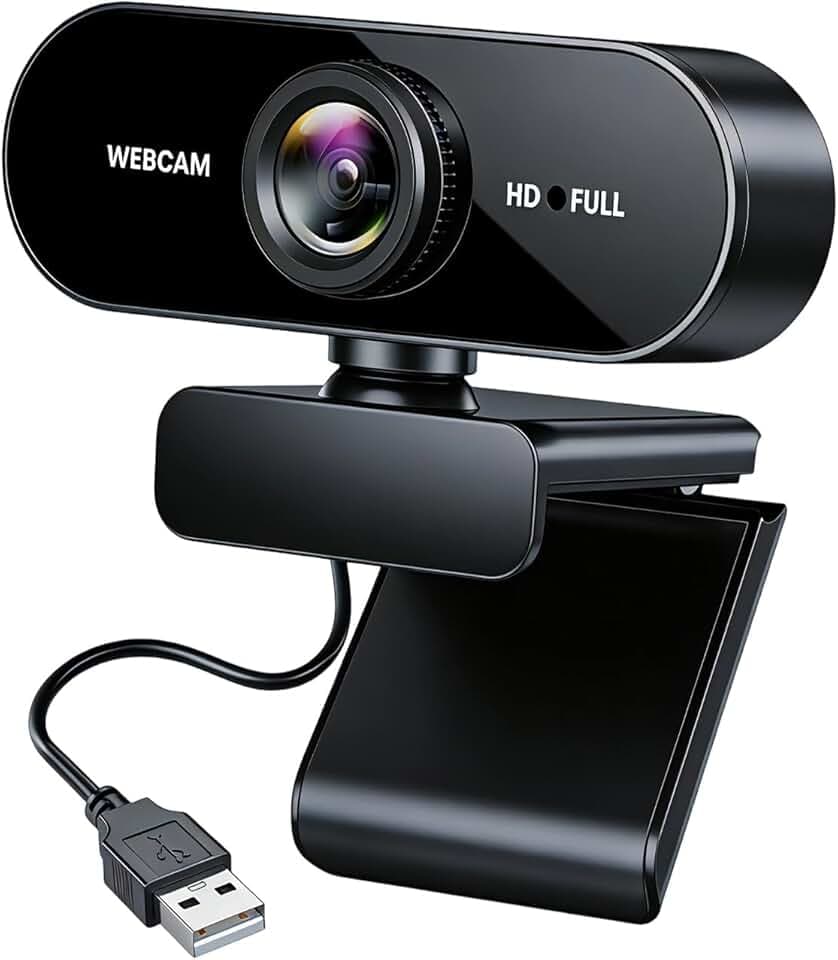Webcam 1080P, Full HD Camera PC avec Microphone, Web Cam USB Grand Angle 90 ° 30fps, Autofocus Micro Antibruit, Caméra USB Plug & Play pour Linux Youtube Streaming Skype Appel Vidéo Vidéoconférence