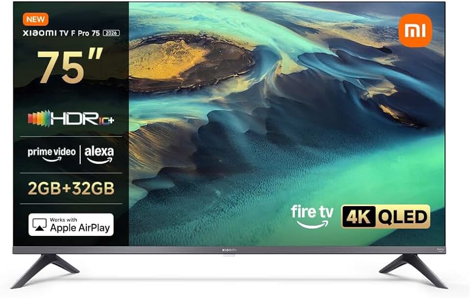 XIAOMI TV F Pro 75, 190 cm (75 Pouces), 4K UHD QLED, Smart TV, Fire TV, Contrôle Vocal Alexa, HDR10+,60Hz avec 120Hz Game Boost Mode, MEMC, 2Go+32Go, Compatible avec AirPlay