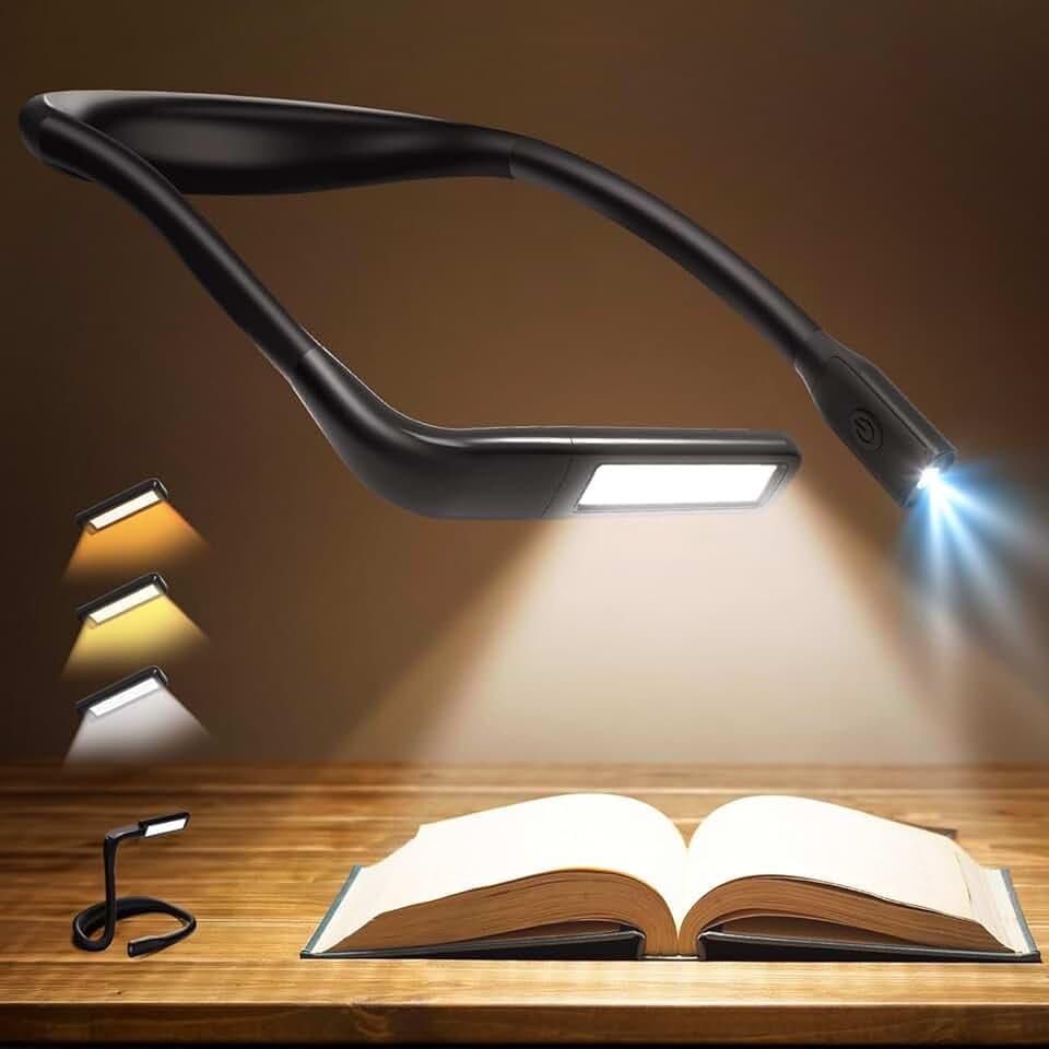 Liseuse Lampe de Lecture de Cou - Rechargeable Lampe Lecture au Lit, 3 Couleurs Liseuse LED Flexible Lampe Tour de Cou pour Livre Tricoter Couture Camping Réparation, Cadeau Femme Homme Lecteur Ado