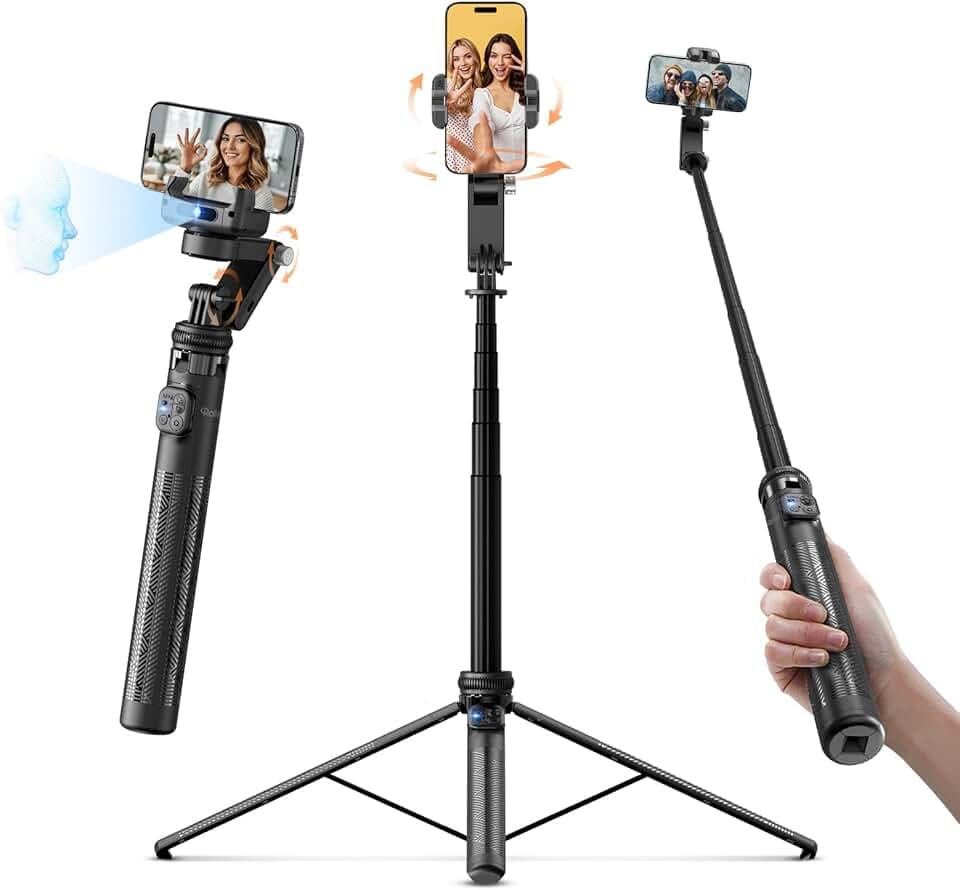 Stabilisateur Smartphone, Rollei Gimbal Trepied Suivi Automatique du Visage Rotatif 360 Perche Selfie 45~156cm avec Télécommande Compatible pour iPhone/Android, Gimbal-Smartphone-Stabilisateur-Trepied
