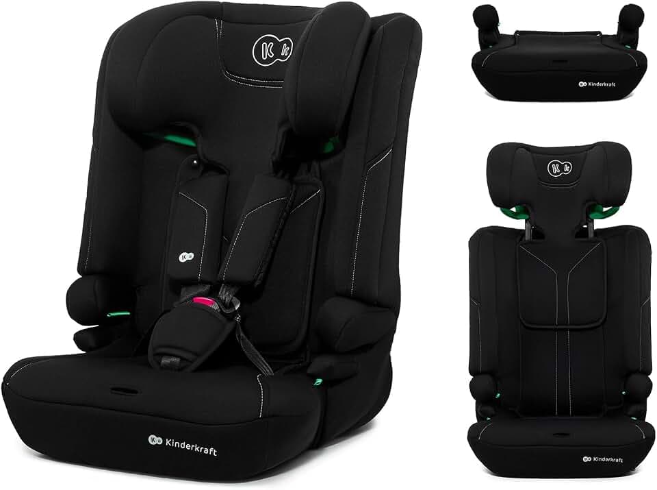 Kinderkraft I-COMFY, Siège auto, Pour enfant, Réglable (76-150 cm), Dossier réglable, Harnais de sécurité à 5 points, Système de croissance facile, pour enfant, Installation facile, Noir