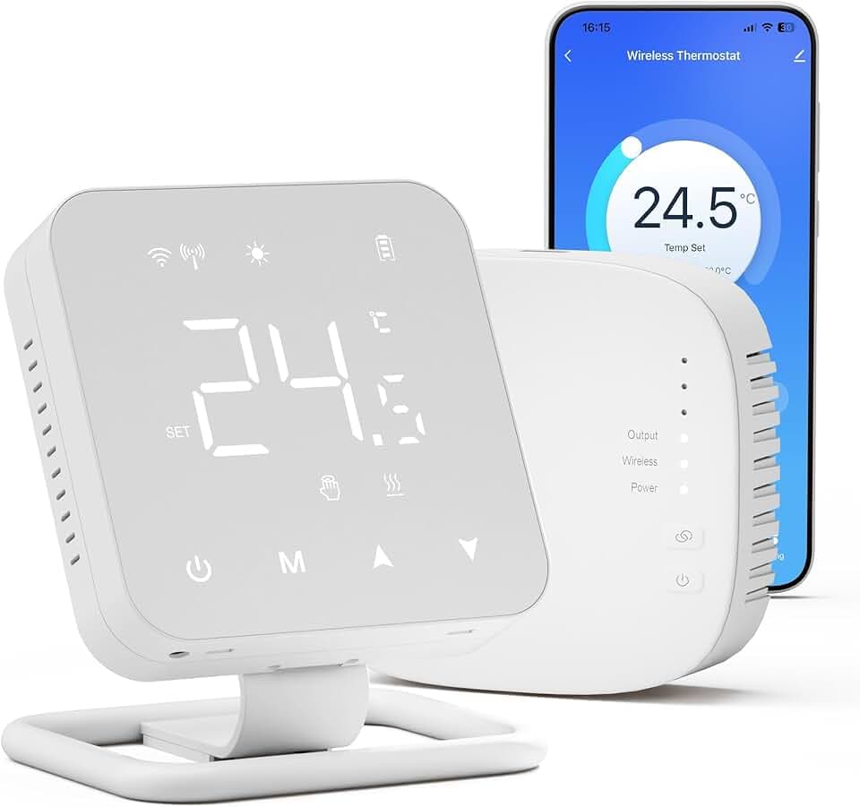 Beok Thermostat Intelligent pour chaudière à gaz et Chauffage au Sol par Eau, Thermostat sans Fil Tuya à écran Tactile pour Chauffage Central, Compatible avec Alexa et Google Assistant, fonctionnant