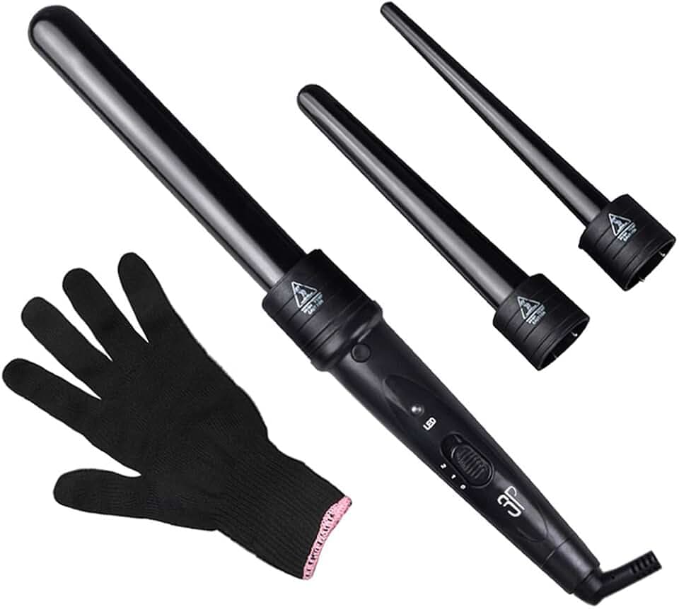 Fer à Boucler,Culwad 3 en 1 Boucleur Cheveux avec LED Fer à Friser de 150-210°C en Céramique avec Gant (EU Plug Prise)