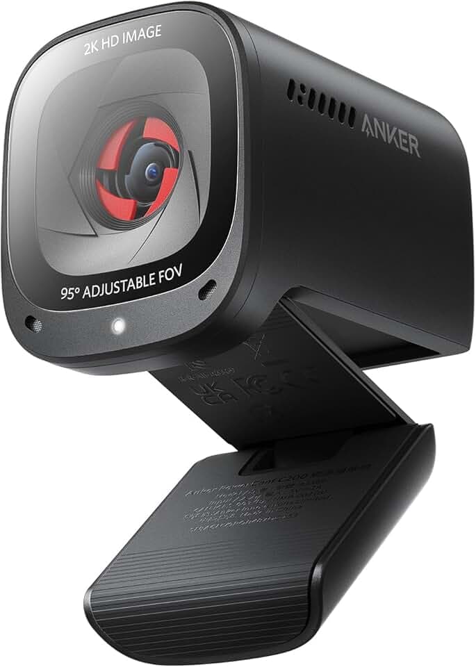 Anker PowerConf C200 Webcam USB 2K Webcam pour Ordinateur Portable, Microphones avec réduction du Bruit et IA, Microphones stéréo, Angle de Vision réglable
