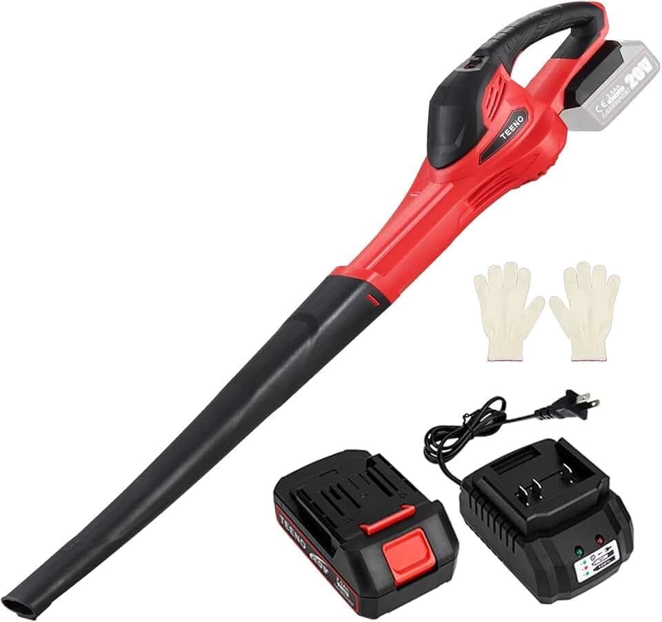 TEENO Souffleur de Feuilles sans Fil 20V - 80 m/s (288 km/h) Haute Vitesse, Batterie 3.0Ah Incluse, Léger 2.45 kg, Poignée Antidérapante pour Jardin, Terrasse, Atelier