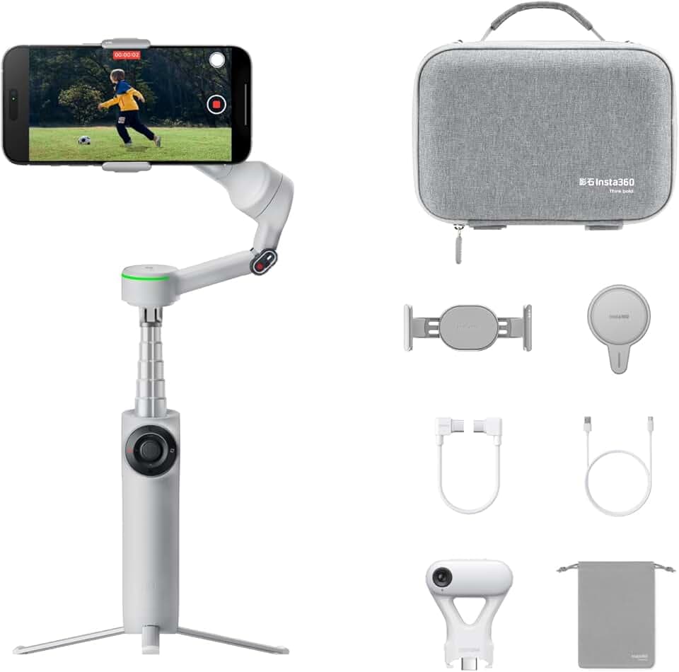 Insta360 Flow 2 Pro – Stabilisateur IA pour Smartphones (iPhone et Android) – Idéal pour Voyages, Vlogs et création – Pack créateur Ultime Gris