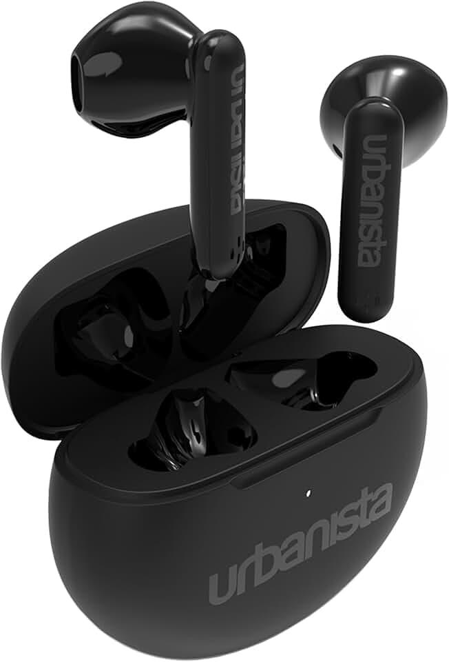 Urbanista TWS Écouteurs sans Fil, Écouteurs Intra Auriculaires Bluetooth 5.3 IPX4 avec Deux Microphone, 20H de Lecture, Commandes Tactiles, Étui de Chargement TWS USB C, Austin, Noir