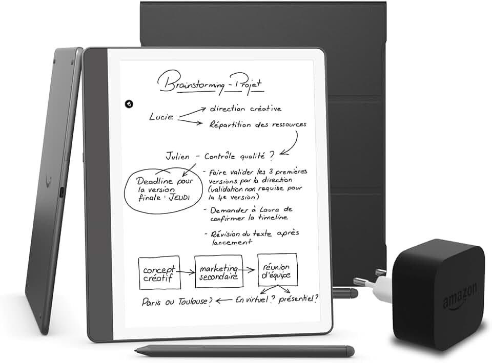 Kindle Scribe (version 2024) 64 GB, une couverture à base de plantes Amazon et un adaptateur secteur Amazon Powerfast 9 W
