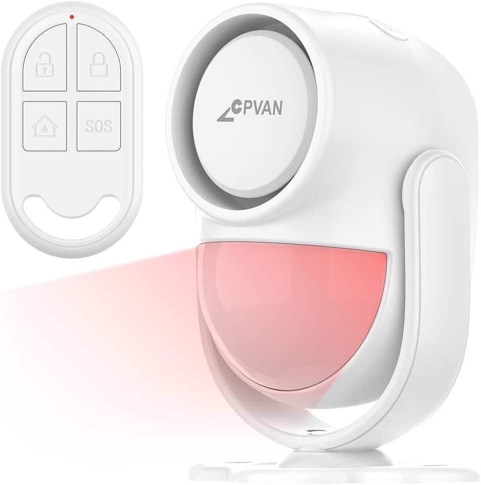 CPVAN Alarme Détecteur de Mouvement, Intérieur Alarme Maison sans Fil avec Sirene (125dB) Infrarouge Anti-Effraction, Battery Operated, Idéal de Magasin/Bureau/Maison/Porte/Garage