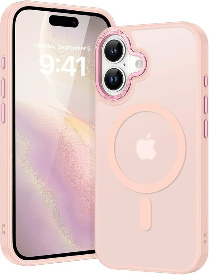 GUAGUA Coque pour iPhone 17 Compatible avec MagSafe Protection Antichoc Qualité Militaire Dos Anti Rayures Étui Housse Arrière Translucide Givrée Anti-Empreintes Digitales - 6.3'' (Rose)