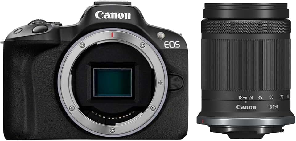 Canon EOS R50 Appareil Photo Hybride + Objectif Canon RF-S 18-150mm F3.5-6.3 is STM Version kit, Noir