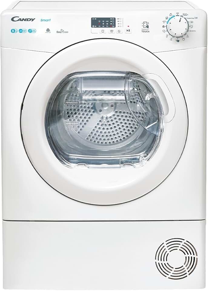 CANDY - Sèche-Linge Pompe à Chaleur - Capacité de Chargement 8 Kg - Classe Énergétique E - Connectivité NFC, Départ Différé, Bac à Eau Easy Case - Blanc - 85 x 59,6 x 58,5 cm - Modèle CSE H8A1LE-S
