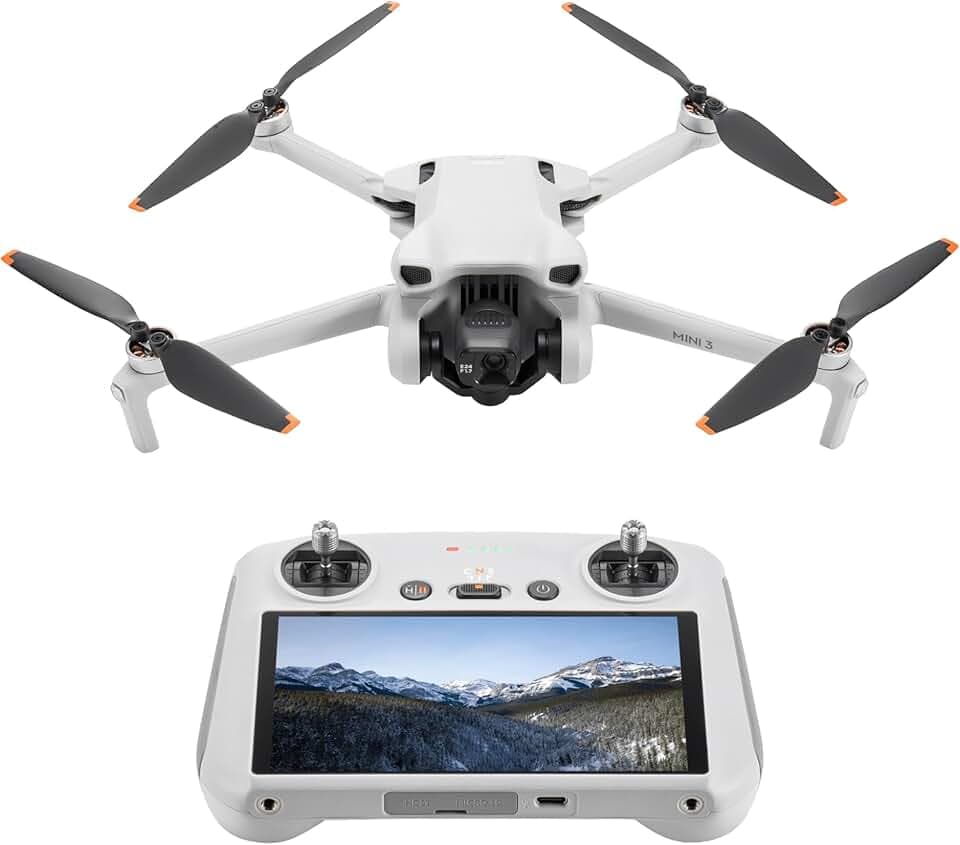 DJI Mini 3 (DJI RC) – Mini Drone Caméra Léger avec Nacelle Mécanique à 3 Axes, Vidéo 4K HDR, Temps de Vol de 38 Minutes, Transmission Vidéo jusqu’à 10 km, Prise de Vue Verticale, Retour Intégré, C0