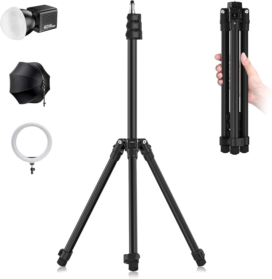 Ulanzi TT43 1.9m Trépied de Lampe en Aluminium, Support pour Appareil Photo et éclairage Vis 1/4" Trépied Pliant Réversible Charge 6kg Boîte à Lumière Anneau pour Studio Photographie Extérieure Flash Certifié ClimatePartner