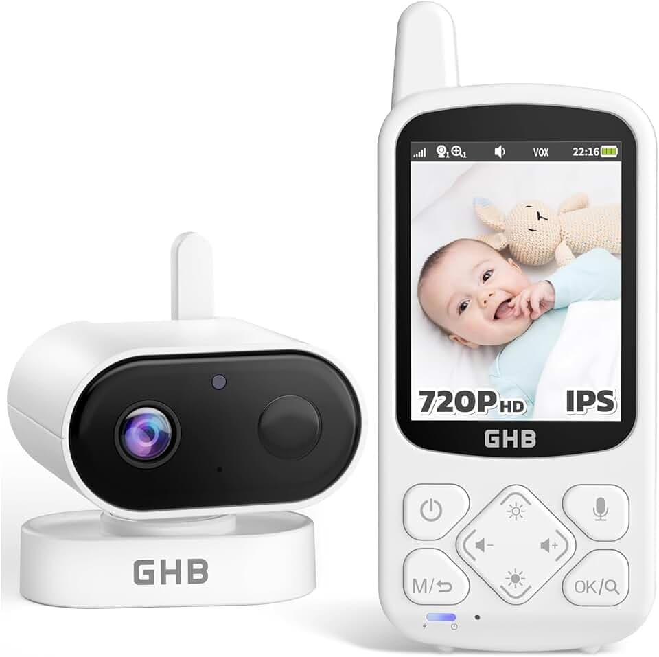 GHB Babyphone Caméra Bébé Surveillance Vision Nocturne Ecran IPS HD 720p 2,8 Pouces 2000 mAh Mode VOX Audio Bidirectionnel Alerte de Température 8 Berceuses
