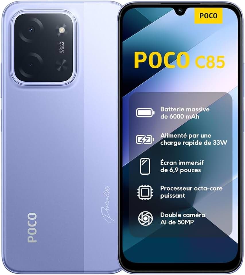 XIAOMI POCO C85 Smartphone 6+128GB, 6.9" 120Hz 8mm Design Display, MediaTek Helio G81-Ultra Octa-Core, 50MP Dual AI Camera, 6000mAh, 2 Year Warranty, Purple, Charger Not Included