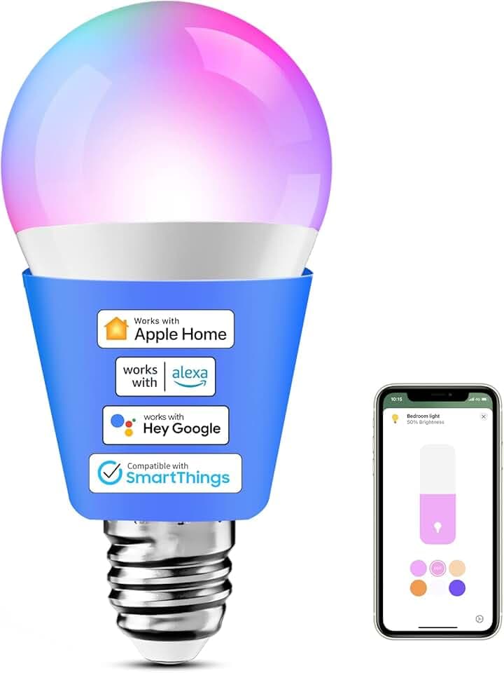 Meross Ampoule Connectée, Ampoule E27 LED Compatible avec Apple HomeKit, Alexa et Google Home, Ampoule WiFi 2700K-6500K RGBWW, Dimmable Multicolore