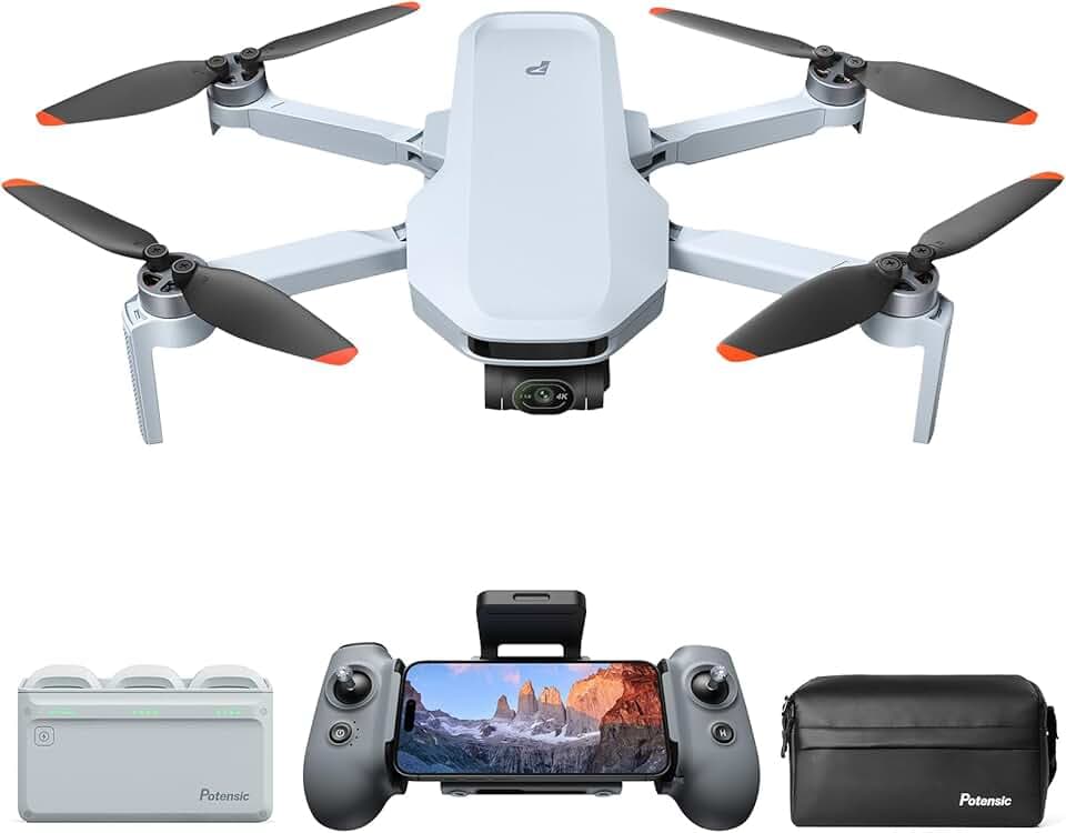 Potensic ATOM 2 Drone avec Caméra, Photo 8K, Vidéo 4K HDR avec Gimbal à 3 Axes, Moins de 249 g, Transmission 10 km, AI Suivi/AI Nuit/Prise de Vue Verticale/QuickShots, Fly More Combo(96 Min de Vol)
