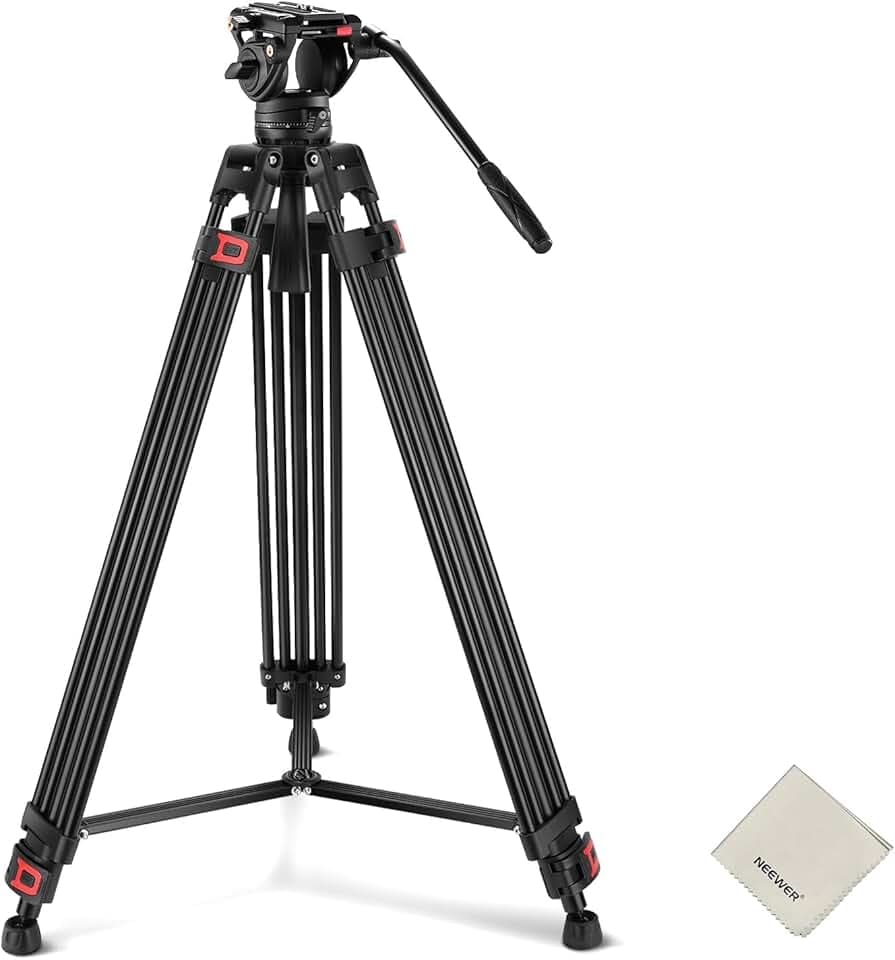 NEEWER 74" Trépied Vidéo avec Tête Fluide & Contrôle d'Amortissement,Support Professionnel Robuste en Aluminium avec Plaque QR pour Caméscope DSLR pour Enregistrement Vidéo,Charge Maximale 17,6lb,TP74