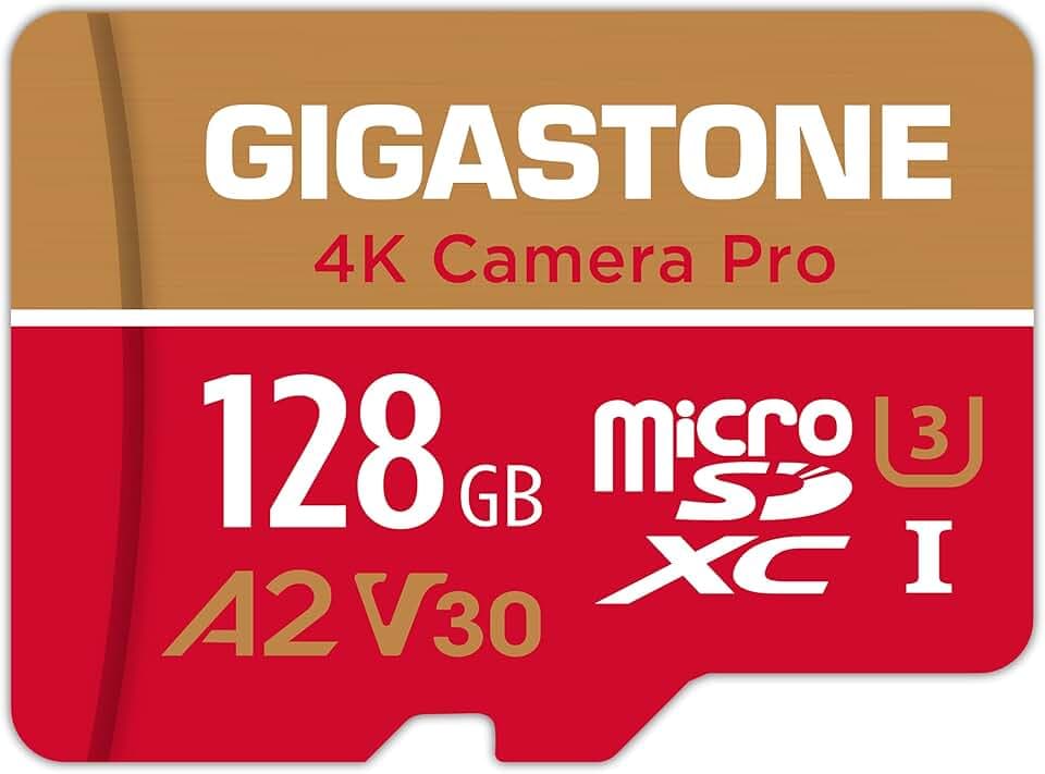 Gigastone Carte Micro SD 128 Go, Enregistrement vidéo 4K pour GoPro, caméra d'action, DJI, Drone, Nintendo Switch, R/W jusqu'à 100/50 Mo/s Carte mémoire microSDXC UHS-I U3 A2 V30 C10