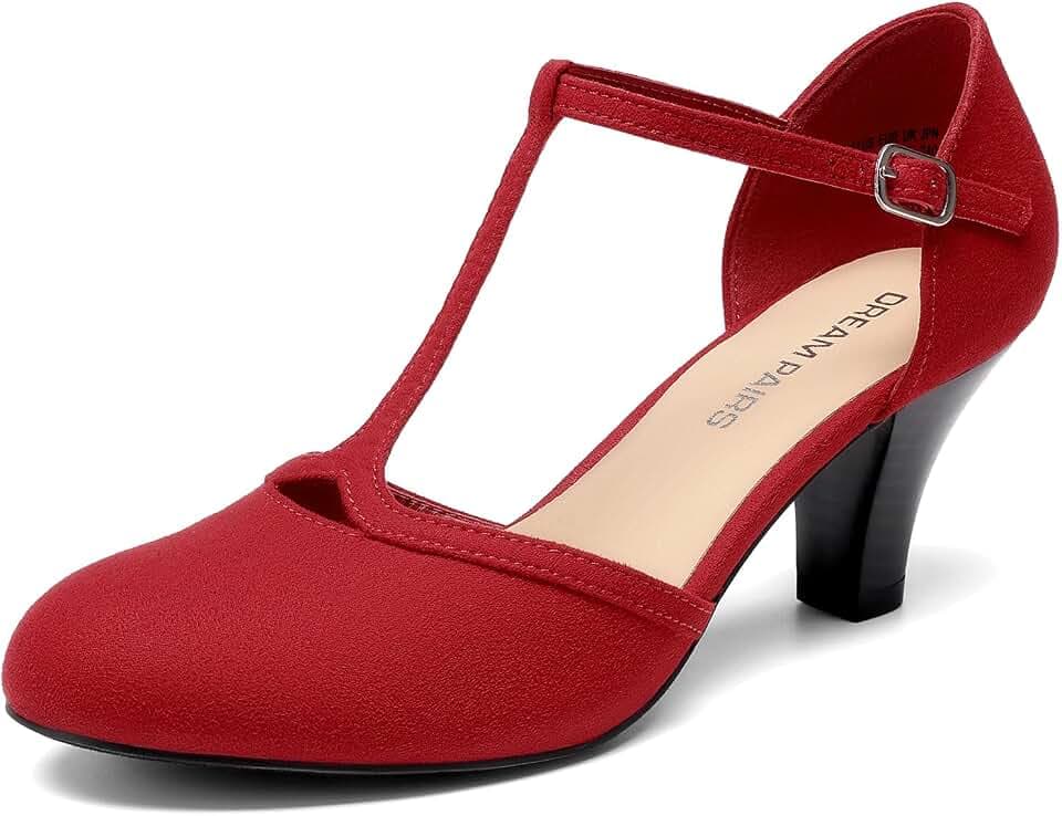 DREAM PAIRS Escarpins Femme Petit Talon à Lanière T, Chaussures Rétro Élégantes et Confortables pour Soirée, Mariage et Occasions Formelles