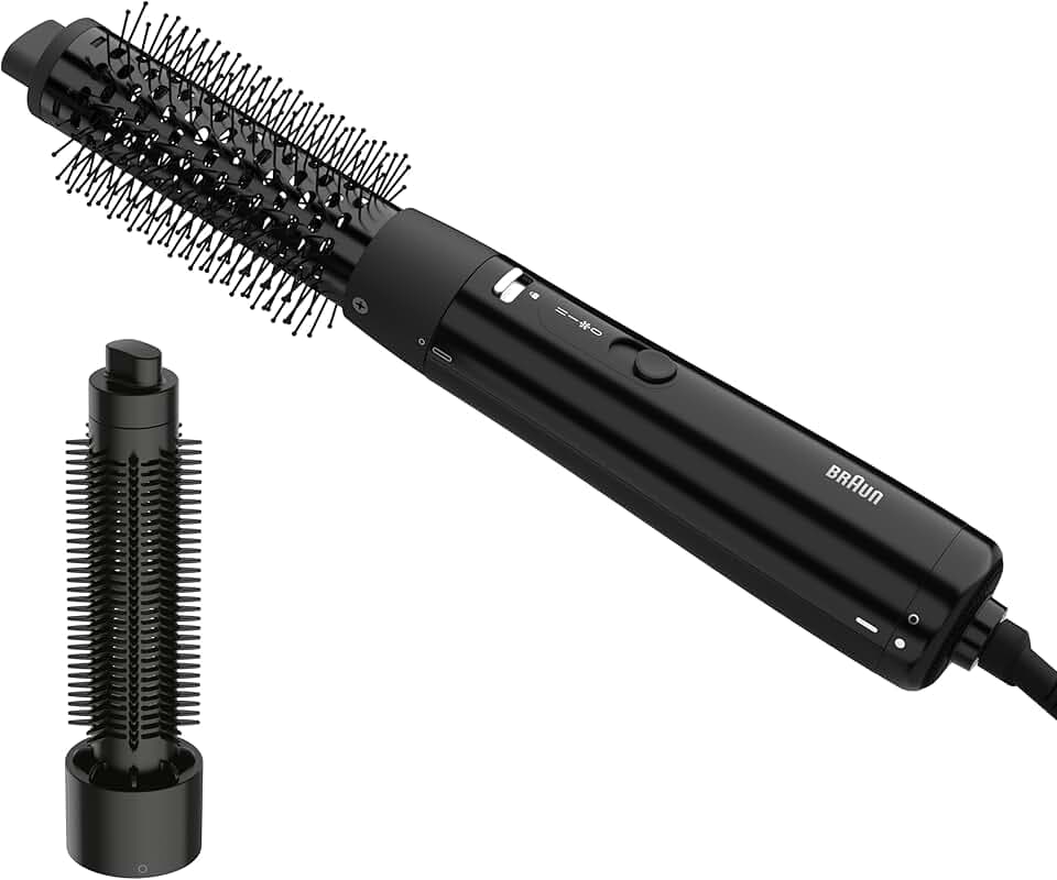 Brosse Soufflante Braun AS1.5, Brosse chauffante Compacte, Avec Brosse Thermique De Mise en Forme et Brosse À Poils Durs, Moteur 300W avec 3 Température/Vitesse, Finition Noir Brillant, BRAS150E