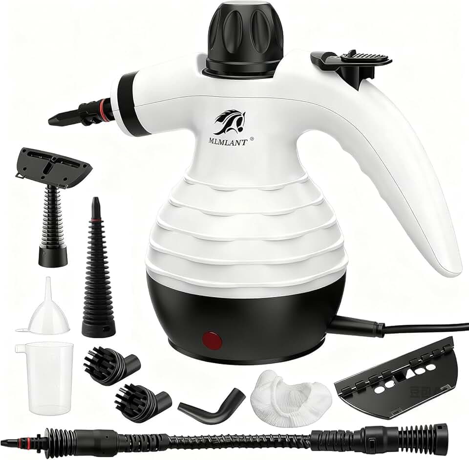 MLMLANT Nettoyeur vapeur, nettoyeur vapeur portable, avec verrou de sécurité et kit d'accessoires de 10 pièces, pour sièges de voiture, canapés, fenêtres, meubles rembourrés et plus encore.
