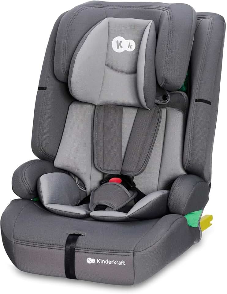 Kinderkraft SAFETY-FIX2 I-SIZE 76-150 cm Siege auto isofix, Isofix 9 à 36kg, de 15 mois à 12 ans, Systèmes de sécurité, L'Appui-tête réglage, Siège profond, Harnais à 5 points, Insert modulaire, Gris