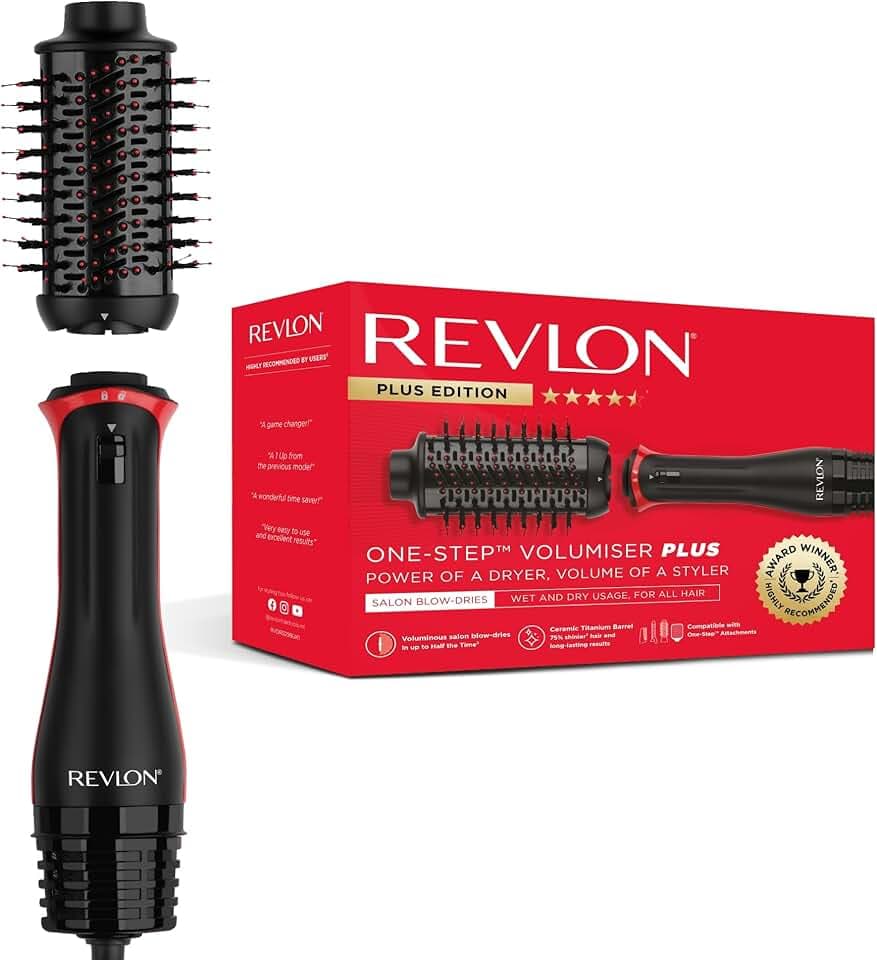 Revlon One-Step Volumiser Plus (Tête démontable, cylindre en titane et céramique, picots mixtes au charbon actif, technologie ionique à la tourmaline) RVDR5298E
