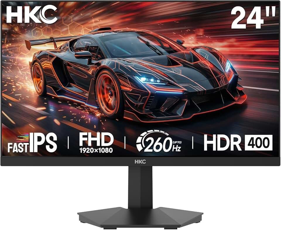 HKC G24H3D Écran PC Gamer 24 Pouces Full HD 1920x1080, Fast IPS, 240Hz (Up to 260Hz), 0.3ms, Adaptive-Sync, HDMI DP, Support Fixe, Moniteur Gaming Esports
