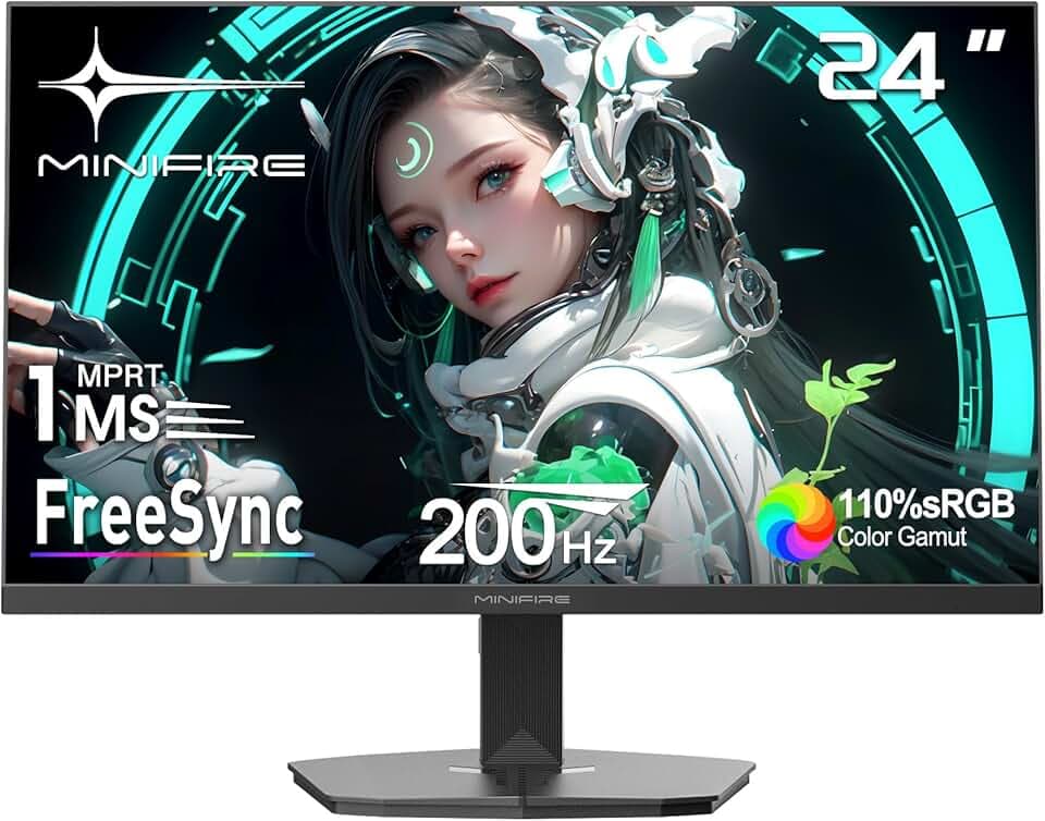 Minifire Écran PC Gamer 24 Pouces, 200Hz, 1ms, FreeSync, Full HD (1920x1080), Écran sans Bordure, Inclinaison Réglable, 300 Nits, sRGB 110%, HDMI 2.0 & DP 1.4 - (MFG24F4H)