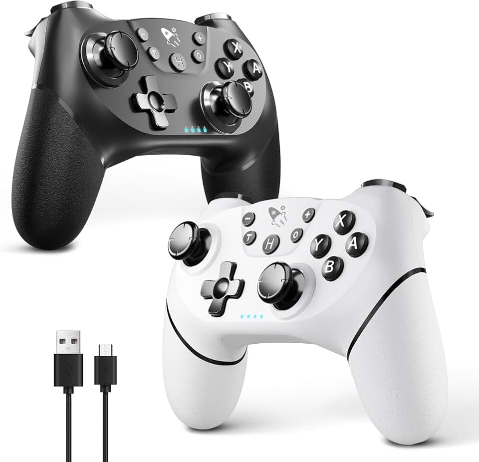AceGamer 2pcs Manette sans Fil pour Switch/Switch 2/Lite/OLED, Manette pour Switch Pro avec fonction réveil avec un bouton,avec double vibration/Turbo/Screenshot (noir & blanc)
