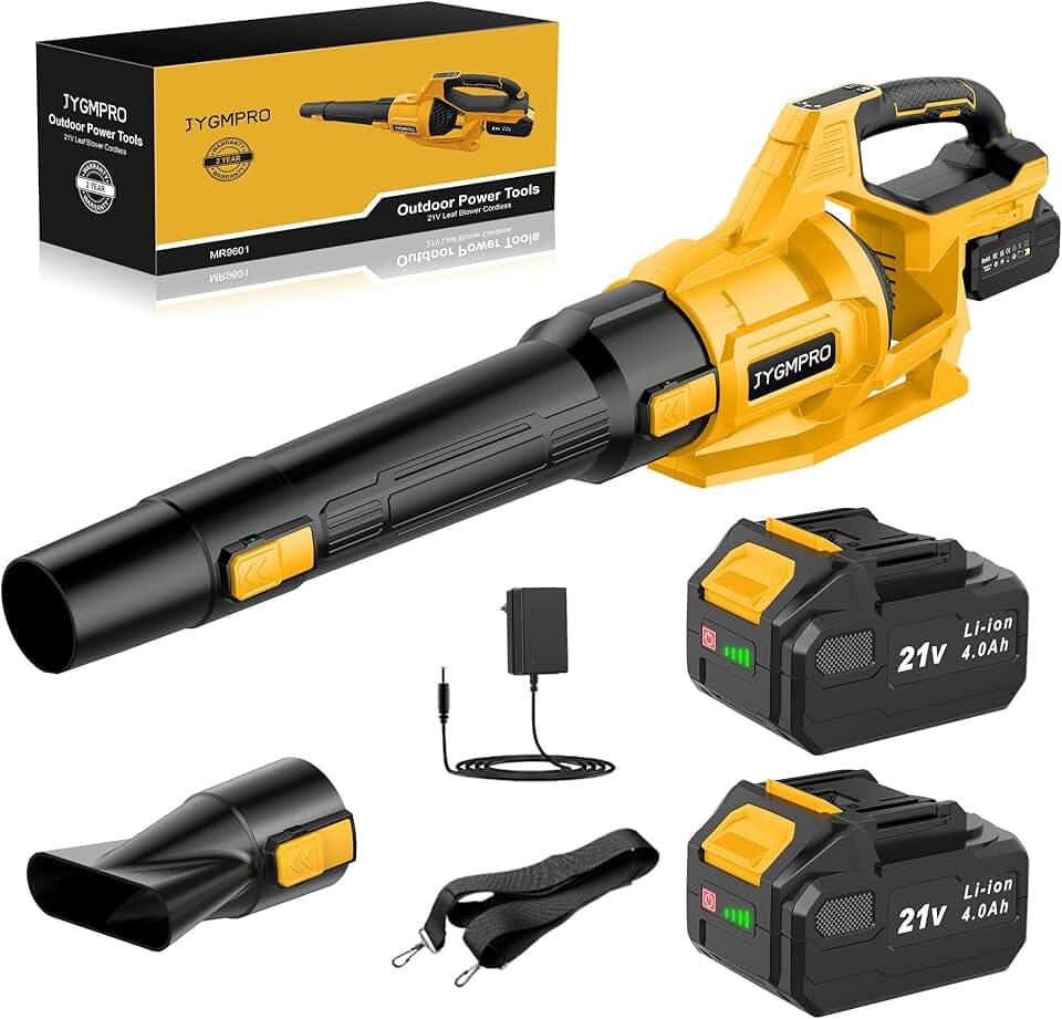21V Souffleur Batterie, Souffleur de Feuilles sans Fil avec 2 Batteries 4,0Ah, 2 Tubes de Soufflage, 3 Vitesses, Bandoulière pour Souffler Les Feuilles, la Neige, la Poussière et Les Débris