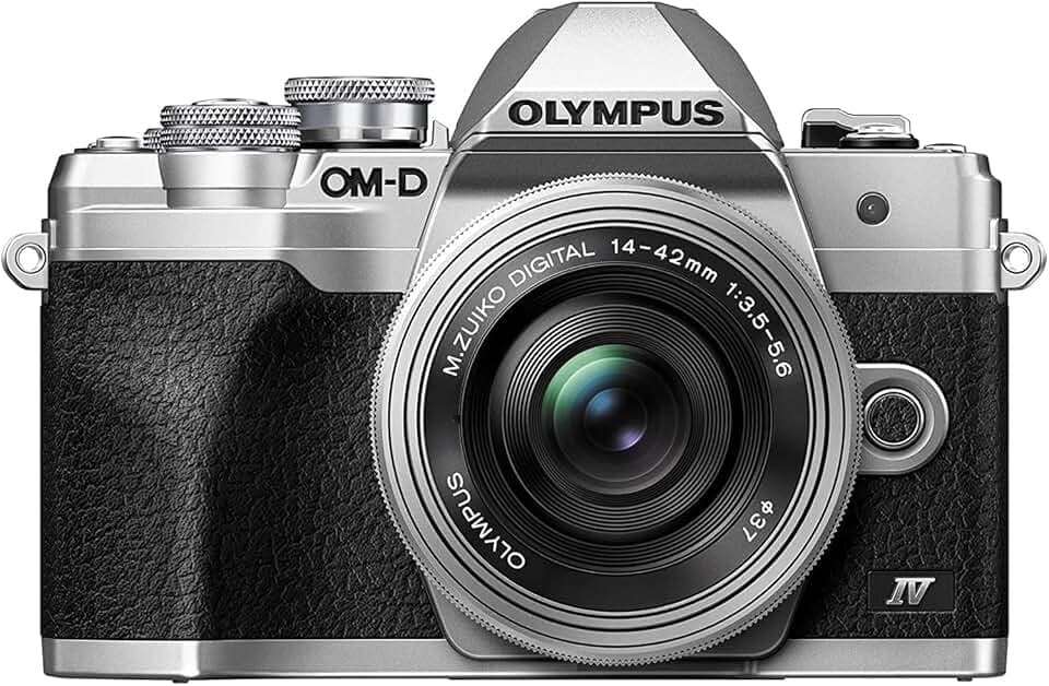 Kit d'appareil Photo Micro Four Thirds Olympus Om-D E-M10 Mark IV, capteur 20 MP, viseur électronique, vidéo 4K, Wi-FI, Argent - Comprend l'objectif M.Zuiko Digital Ed 14-42mm F3.5-5.6 Pancake Argent