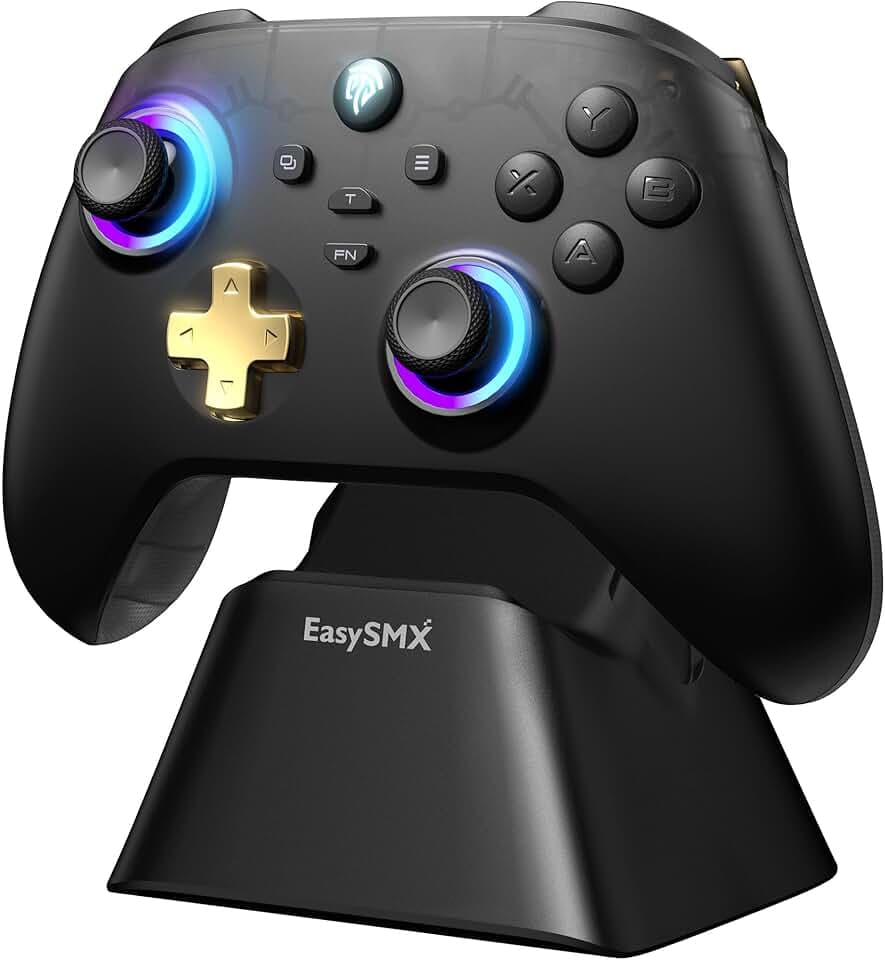 EasySMX Manette PC Sans Fil avec Station de Charge/RGB/Hall Joystick Déclencheur, D05 Manette Switch Rechargeable Batterie 1000mAh, Contrôleur Mobile pour PC/Switch/Mobile Android/iOS