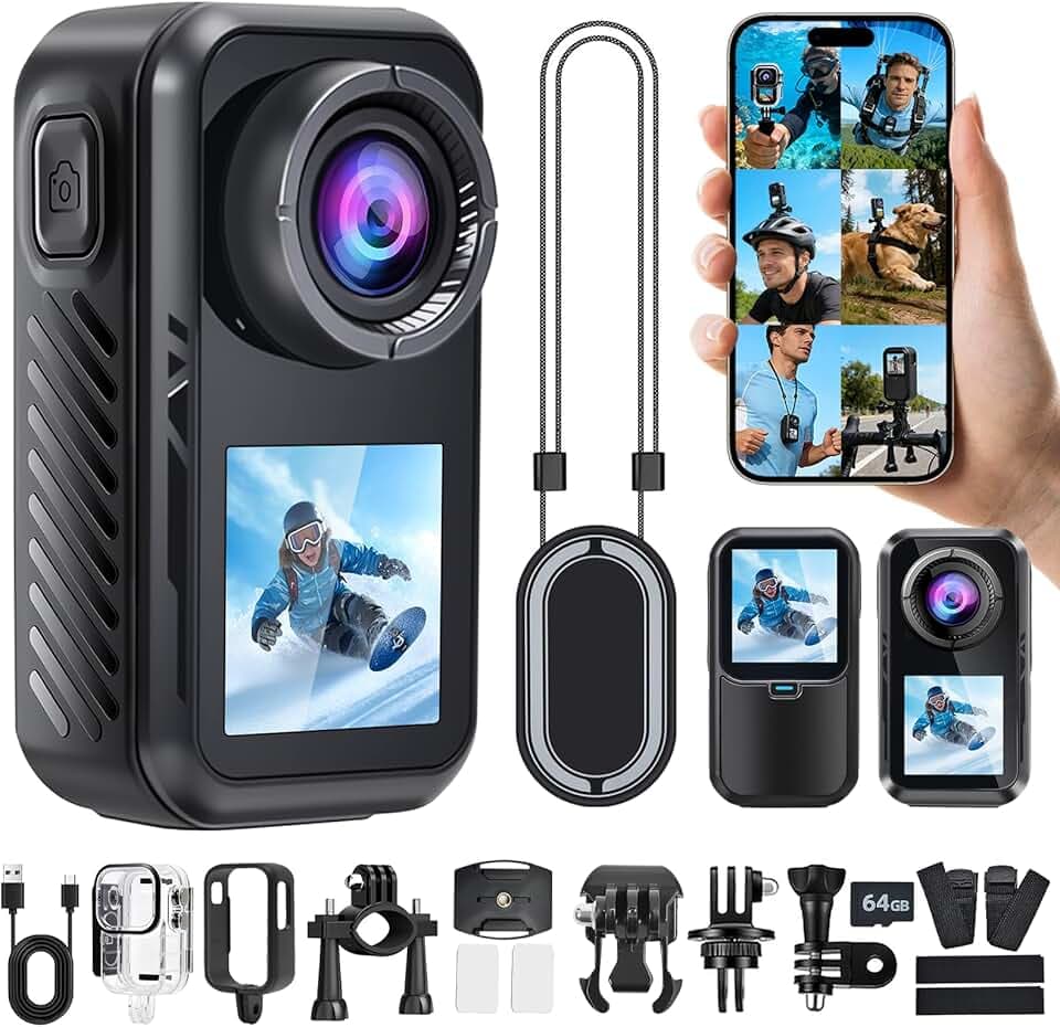 AIKER Caméra Sport 4k 60fps,Version Améliorée Camera Action WiFi 130°,Double Écran Camera Moto Étanche Jusqu'À 30m avec Stabilisation,Qualité d'image Ultra HD avec Accessoires Multifonctions