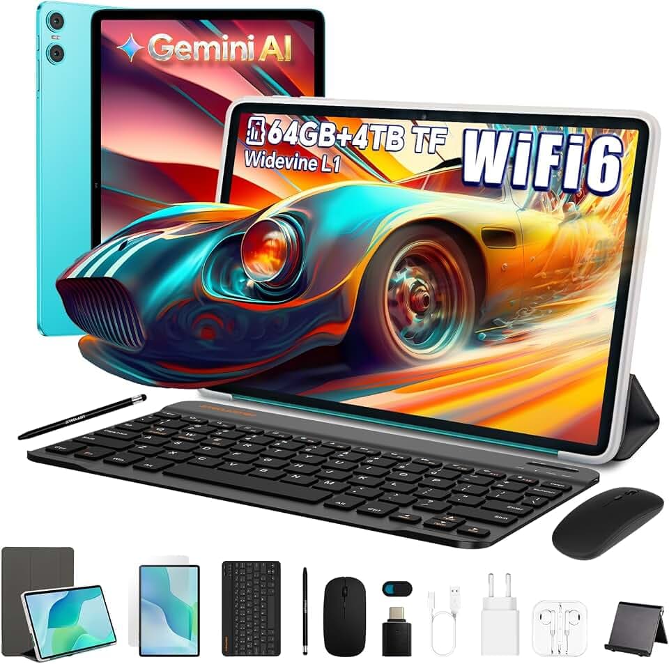 TECLAST P33 Tablette 10 Pouces, Gemini AI, Tablette Tactile 10 Accessoires, 64Go + 4To TF, 6000 mAh, Widevine L1, Octa-Core, 5G WiFi, GPS, Tablet avec Clavier et Coque, Stylet, Souris, USB-C