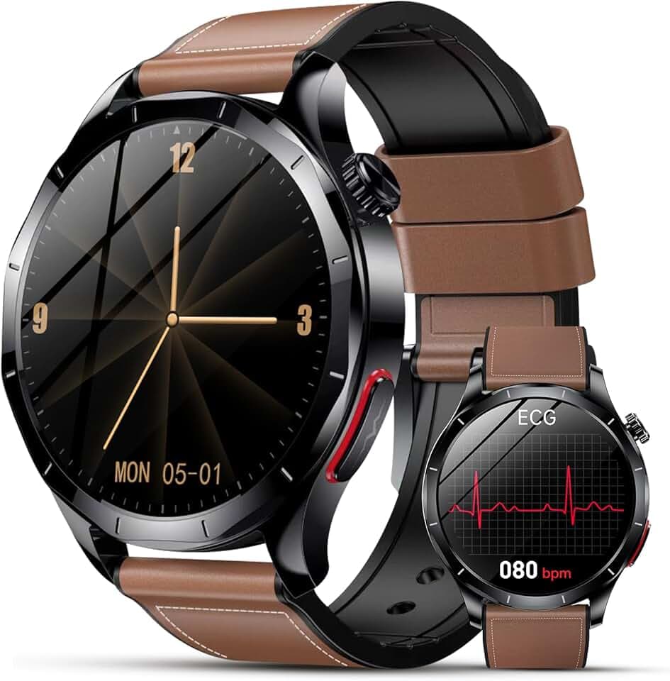 2026 Nouv’ Montre Connectée Homme avec ECG+HRV/Pressιon artérιelle/IMC,1,43" AMOLED Smartwatch avec Fonction SOS,24/7 Fréquence Cardiaque/SpO2/Sommeil Monitor, IP68 pour Android/iOS